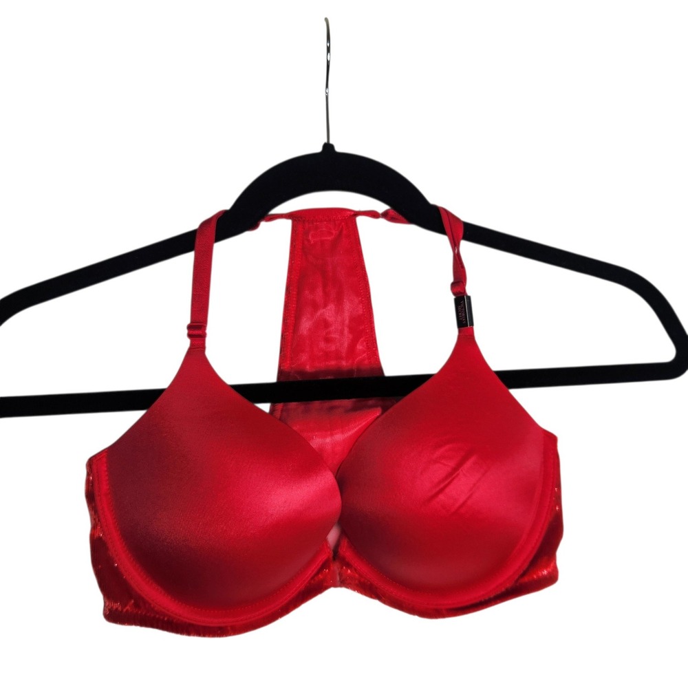 Victorias Secret Very Sexy Red Push Up Bra Front Close Rhinestone T-Back 32D